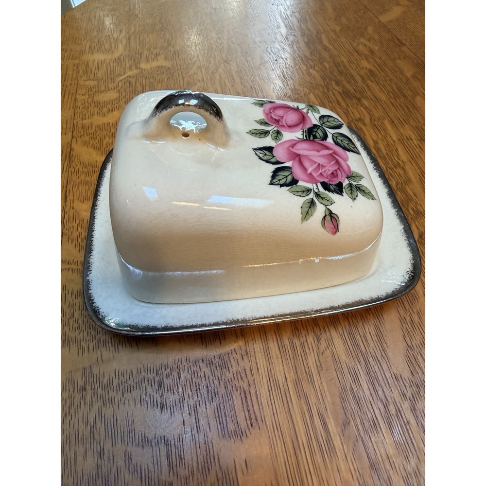 Vtg Lancaster & Sandland England Cheese Wedge/Butter Dish Roses